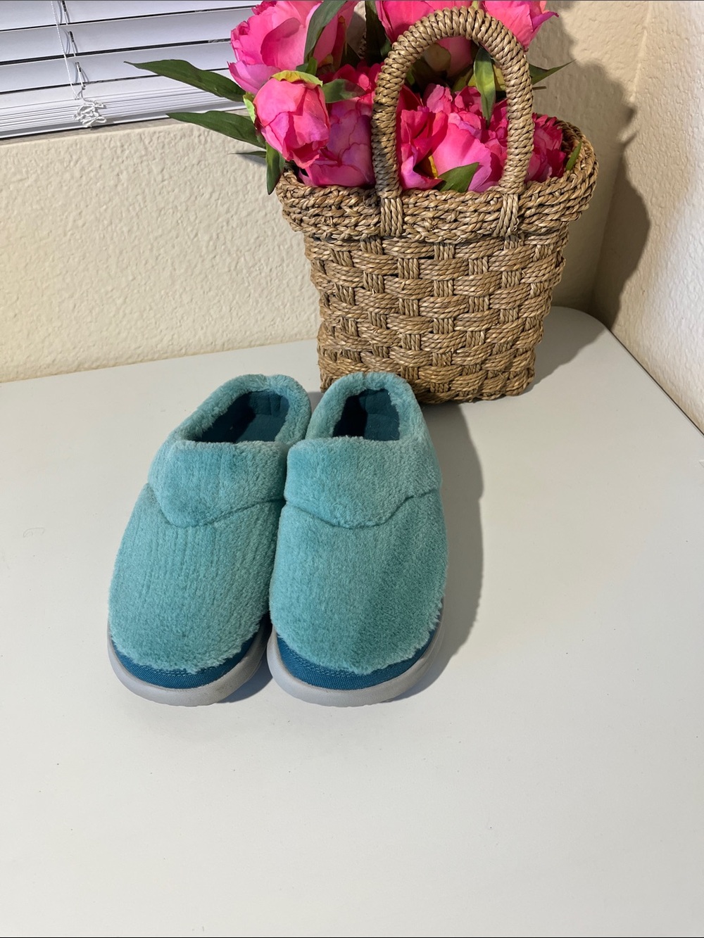 Merrell Plush Slip-On Slippers in Light Sage Green